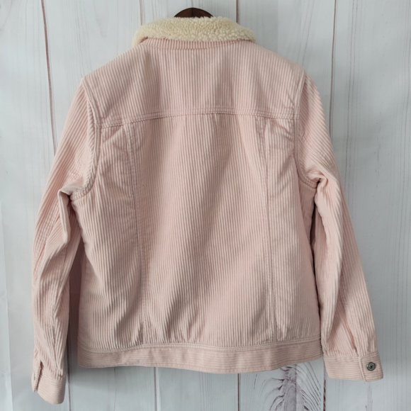 Old Navy Light Pink Sherpa Lined Corduroy Trucker Jacket, Women’s L, Button-Down - Picture 5 of 10